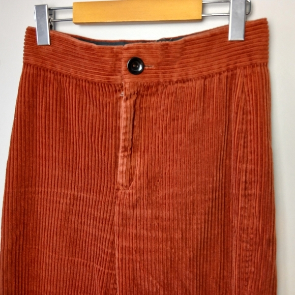 ZARA Corduroy Size S CROP Women Pants Burned Orange Color - Picture 2 of 8